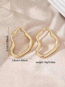 1 Pair European And American Minimalist Fashionable Elegant Versatile Exaggerated Precise Retro High-End Asymmetrical Geometric Vacation Style Earrings, Suitable For Women's Daily Commute - Yellow Gold - View 5
