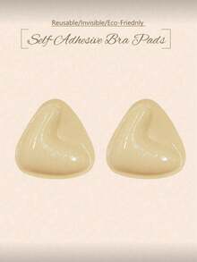 1 Pair Double-Sided Reusable Self-Adhesive Bra Pads, Thickened Invisible Bra Inserts, Waterproof For Swimming - Apricot - View 1