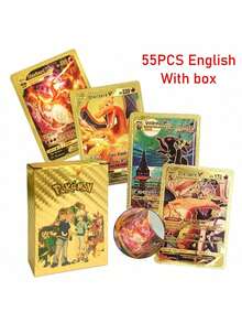 pokemon 55张动漫人物卡片，VSTAR GX EX VMAX 黑/银/金箔卡片，英文/法文/德文/西班牙文动漫游戏卡片，创意桌面游戏卡牌，适合收藏 - 彩色 - 查看 25