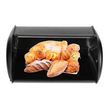 Caja de pan de acero inoxidable de gran capacidad, contenedor organizador de almacenamiento para la cocina. - Negro - Ver 6