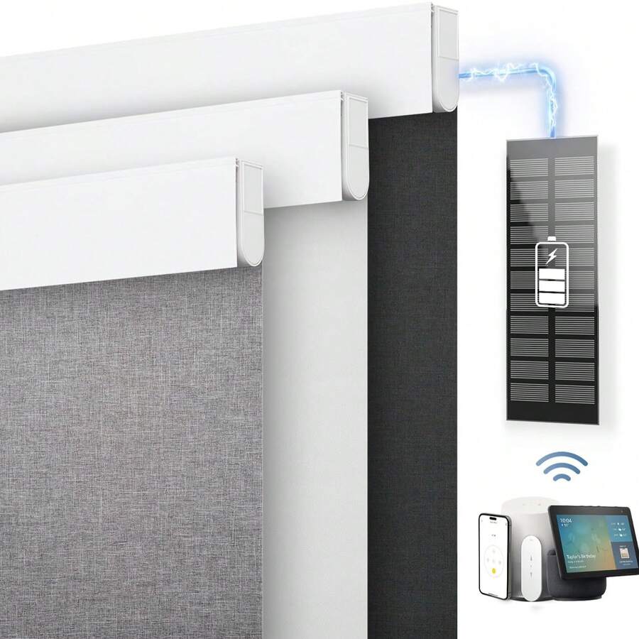 Motorized Blinds With Remote, [Free Solar Panels] Cordless Smart Blinds With Valance Cover, Blackout Electric Blinds With Remote Control, Automatic Roller Shades For Windows - Black - View 1