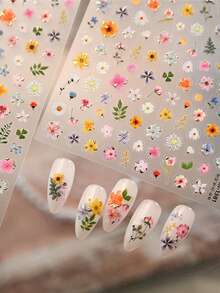 1pc 3D Flower Nail Sticker, Retro Embossed Leaf Sticker, Self-Adhesive Pastoral Style Nail Art DIY Decor Nail Stickers - Multicolor - View 8