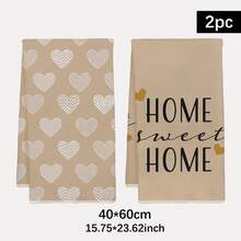 2 pezzi Asciugamani da cucina in microfibra morbida, 40*60cm Panni assorbenti per piatti, Stampa a cuore "casa Swtte", Adatti per la decorazione della cucina, Regali di inaugurazione della casa, San Valentino - Cammello - Visualizzare 12