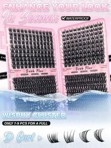 620Pcs DIY Cluster Eyelash Extensions Kit T50+A04+50D+60D Mixed Tray Natural Fluffy Wispy Individual Lashes With Bond Seal Tweezers For Beginners - Black - View 4
