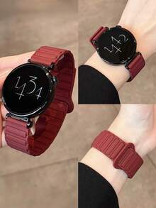 18mm/20mm/22mm 超薄硅胶磁吸表带 - 适用于 Galaxy Watch 7/6/5/4 40mm/44mm、Galaxy Watch 5 Pro、Galaxy Active 2、Watch 6/4、GT6/GT5/GT4/GT3/GT2 Pro - 舒适的中性设计 - 酒紅色 - 查看 5