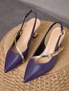 WHDXY French Purple Pointed Toe Backless Sandals, Asymmetric Heel Metal Buckle High Heels, Commuting & Date Elegant Pumps For Women - Purple - View 5