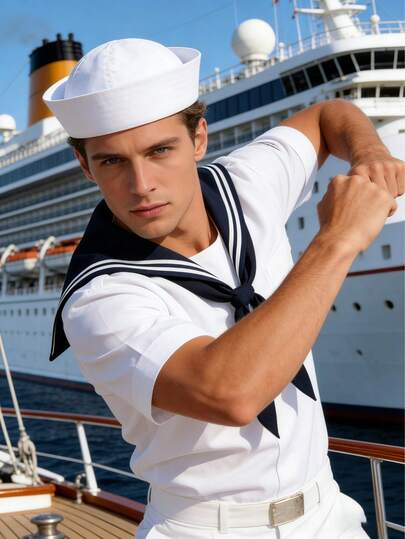 1顶经典水手帽，适合角色扮演、主题派对和海军制服，水手帽，发饰，邮轮必备，女士帽子