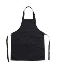1 pieza de delantal ligero, transpirable y ajustable con bolsillos (por favor compre el modelo de talla grande si necesita un tamaño grande como se muestra en la imagen) - Delantal de cocina de poliéster duradero, adecuado para cocinar en Acción de Gracias y días festivos, diseño de babero largo, unicolor, totalmente funcional | Delantal de babero largo | Artículo esencial de cocina - Negro - Ver 8
