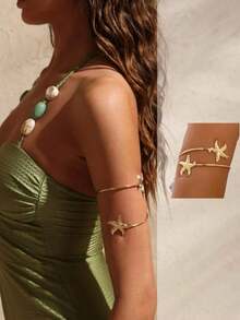 1pc Minimalist Metal Multi-Layer Linear Bracelet, Women - Elegant and Simple Starfish Armband - View 5