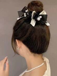 1pc Fashion Mesh Ribbon Bow Banana Hair Clip, Suitable For Party, Daily, Travel, Gift, School, Elegant, College, Bow, Cute, Valentine's Day Hair Clip And Accessory Gift - One Size Fits All - View 4