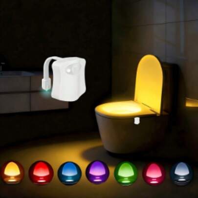 1个方形多色马桶夜灯，感应式浴室灯，变色照明，马桶夜灯，感应式LED灯，8色变色趣味浴室夜灯（可安装在马桶座圈上），成人和儿童创意装饰品