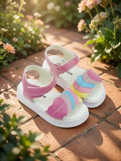 New Product Launch - Sweet Heart Style Sandals For Girls Aged 3-12. Matte Rose Red PU Base With Five-Color Heart-Shaped Layered Decorations. Hook And Loop Back Laces + Soft And Durable Thick Sole. Open-Toe Round Toe Shoe Style. Sweet And Youthful Casual Style. Suitable For Daily School/Outing/Together With Family Gatherings. Perfect For Spring And Summer Outerwear!