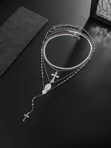 Bộ 4 dây chuyền mặt hình thánh giá phong cách Rock & Hip Hop cổ điển, thiết kế Gothic Punk, tối giản, phong cách đường phố, phù hợp cho các dịp lễ, tiệc tùng, đeo hàng ngày, quà tặng dây chuyền unisex. - vòng cổ - Xem 8