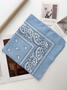 女士植物印花度假波西米亚风方巾，适合日常佩戴 - 淺藍色 - 查看 2