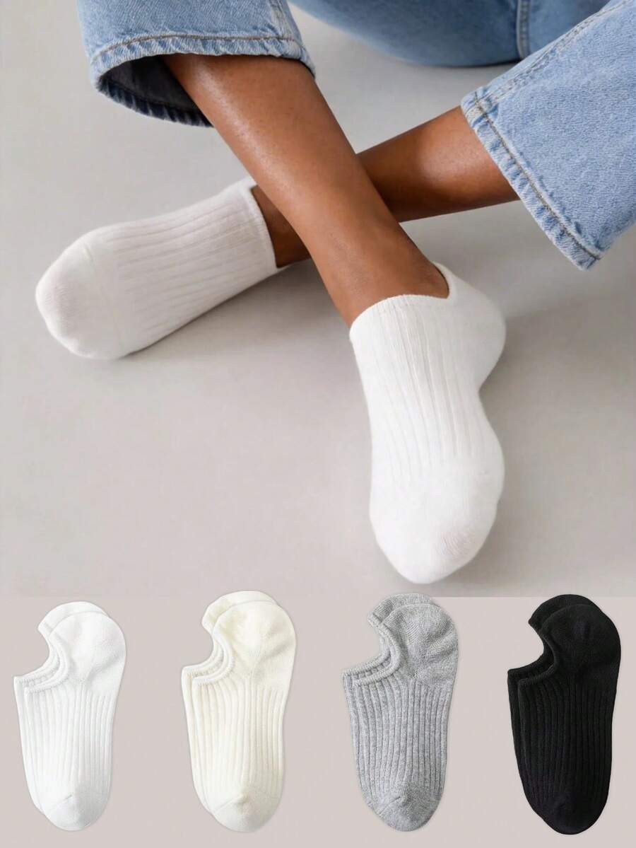 1/5 Pairs Women Short Socks, Casual Thin Boat Socks, Unisex, Simple Colors For Summer Wear - Multicolor - View 1