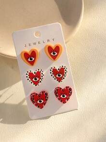 3对浪漫豹纹、恶魔之眼、涂鸦爱心亚克力耳钉套装，海滩度假风，音乐节派对礼物（女士款） - 彩色 - 查看 3