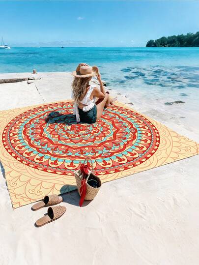 1 pieza Nueva Esterilla de picnic/Toalla de playa impresa digitalmente, a prueba de agua y arena, con un patrón de moda y fresco, adecuada para acampada y picnics al aire libre, utilizable durante todo el año (peso de tela 100g)