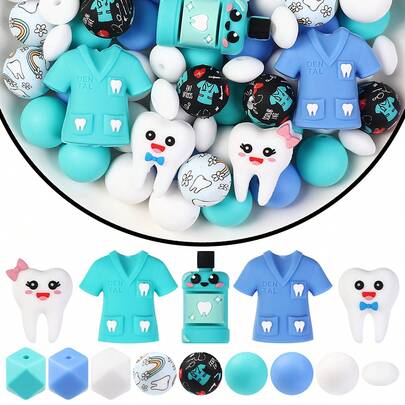 5/25/60pcs Silicone Tooth Shaped Beads, Bracelet Necklace Jewelry Phone Chain DIY Craft, Suitable For Party Favors, Classroom Rewards And DIY Dental Health Themed Activities