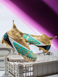 Tacos de fútbol largos para jóvenes, adecuados para adultos, unisex, zapatos deportivos profesionales resistentes al desgaste y antideslizantes para entrenamiento y partido - Dorado - Ver 3