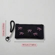 Handmade Embroidered Bow Stationery Pouch With Lanyard, Multifunctional Storage Bag, Exquisite Craftsmanship - Black - View 3