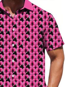 Vibrant Pattern Of Abstract Pink Berries Symbolizing Energy And Vitality In Nature 3D Print Casual Button Down Short Sleeve Men's Shirt For Summer Fashion - 白色 - 查看 4