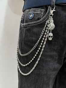 1pc Multi-Layer Chain With Skull & Hand Pendant, Men's Pant Chain, Suitable For Punk, Goth, Biker, Streetwear Styles, Can Be Paired With Ripped Jeans, Leather Jackets, Utility Jackets, Etc. - Multicolor - View 1