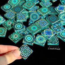 100g/200g Romantic Blue Mandala Glass Mosaic Tiles, Beautifully Patterned Mosaic Pieces, Suitable For DIY Art Crafts, Handmade Pendant Making, Home Decor, Puzzle Design And Other Decorative Materials - LSMTL - View 4