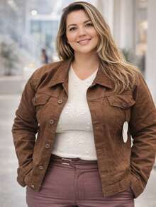 WOMEN'S CASUAL PLUS SIZE JEANS JACKET - 鏽棕色 - 查看 2
