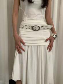 1pc Women's Black PU Leather Punk Style Rivet Belt Fall, Autumn, Halloween - 白色 - 查看 5