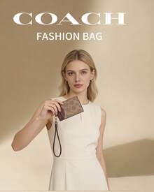 Coach Vertical Genuine Leather ID Card Holder With Transparent ID Window, 2 Credit Card Slots And Detachable Lanyard - Light Brown - View 4
