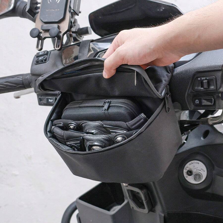 Bolsa de manillar de motocicleta, bolsa de almacenamiento de gran capacidad con estructura 3D y bolsillo con cremallera frontal, diseño colgante desmontable adecuado para motocicletas y bicicletas eléctricas, accesorio esencial para viajes en moto, equipo deportivo, regalo para hombres