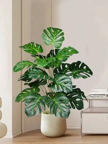 Cây giả cỡ lớn 65cm/40cm, cây Monstera sống động như thật, lá cọ bằng nhựa với kết cấu chân thực, lá Monstera xanh mướt, cành đứng trên sàn, không bao gồm chậu, 18 lá đầy đủ, cây chuối giả nhiệt đới, cây xanh trang trí trong nhà và ngoài trời. - Nhiều màu - Xem 3