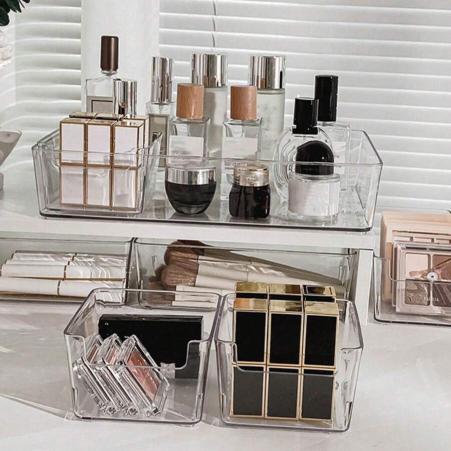 6pcs/7pcs High Transparency PET Drawer Organizer Boxes, Cabinet Divider Storage Containers For Cosmetics
