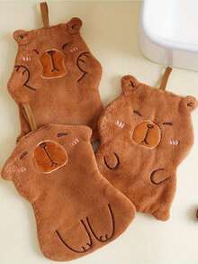 1Pc Minimalist Classic Capybara Coral Fleece Hand Towel - Hanging Design, Thickened, Lint-Free & Highly Absorbent Soft Towel For Home, Kitchen, Bathroom, Travel, Picnic & Dorm Room | Perfect Gift For Students, Couples, Friends & Loved Ones - Brown - View 3