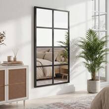 Black Metal Frame Window Pane Wall Mirror, 8-Grid Design Decorative Mirror, Modern Farmhouse Wall Mount Mirror For Bathroom Bedroom Entryway Living Room - 2pcs 1632BK2P - View 2