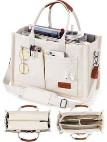 Sac fourre-tout en canevas pour femmes avec fermeture éclair et compartiments séparés - idéal pour le travail, l'université, les enseignants et les infirmières - Noir - Voir 10
