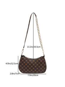 Minimalist Textured Chain Crossbody Bag, New Fashionable High-Quality Allover Print Small Shoulder Bag For Women - Coffee - View 4