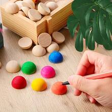 Bộ hạt gỗ hình bán nguyệt/bán cầu, vật liệu thủ công tự làm, hạt gỗ hình bán cầu. - Màu gỗ - Xem 5