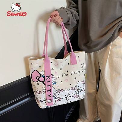 SANRIO 1pc New Print Crossbody Bag, With Kitty Strap And Zipper Closure, Y2K Fashion Shoulder Bag, Commute Bag, Travel Bag, Suitable For Daily Use, Gift, Girl Fashion Tote Bag, Mother's Day Gift