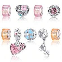 9pcs Blue & Pink Hollow Heart Flower Orange & Pink Resin Pendant Charms, Fashion DIY Jewelry Accessories Gift - Multicolor - View 6