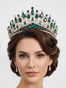 1 chiếc vương miện vàng kiểu Baroque sang trọng đính đá quý màu xanh ngọc lục bảo, vương miện cô dâu pha lê lấp lánh, phụ kiện đội đầu cỡ lớn nổi bật cho đám cưới, dạ hội, sinh nhật, cuộc thi sắc đẹp, quà tặng mùa hè, bãi biển. - Nhiều màu - Xem 13