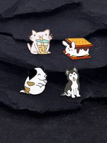 1/4pcs Cute Pet Cartoon Metal Brooch, Adorable Puppy & Kitten Backpack Decor, Clothing & Accessory Pin, Cartoon Animal Pattern, Suitable For Scarf, Bag, Clothes, Creative Party Gift, Birthday, Multi-Occasion - Multicolor - View 6