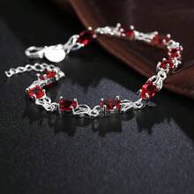 Vòng tay mạ bạc 925 đính pha lê đỏ, trang sức thời trang dành cho nữ, quà tặng đám cưới và tiệc tùng. - Bạc - Xem 3