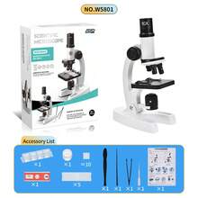 兒童光學顯微鏡玩具,附LED雙光源,手機相容科學實驗套裝,生日、開學、節日學生/兒童禮物 - 彩色 - 查看 2