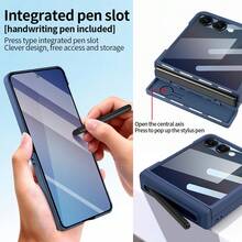 VIETAO Business Built-In Pen Mobile Phone Case Compatible With Samsung Galaxy Z Flip 7 6 Flip6 Faux Leather Full Cover Cases With Privacy Tempered Glass Screen Protector - Blue - View 6