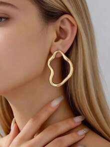 1 Pair European And American Minimalist Fashionable Elegant Versatile Exaggerated Precise Retro High-End Asymmetrical Geometric Vacation Style Earrings, Suitable For Women's Daily Commute - Yellow Gold - View 6