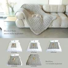 Maetoow Manta de punto grueso de chenilla 40 x 50 pulgadas manta hecha a mano cálida y acogedora decoración del hogar banco de forro polar suave y transpirable manta de hilo grueso y gigante - Azul beb - Ver 4