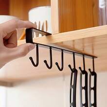 1pc Seamless No-Drill Wardrobe Storage Rack, Multi-Function Hanging Organizer Shelf With 6 Hooks - Multicolor - View 2