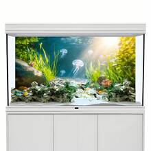 阳光色石纹水母图案,水族箱背景画,水族箱背景贴纸,爬行动物栖息地背景贴纸,正面自粘,水族箱景观装饰,水族箱装饰 - A - 查看 5