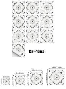 10pcs European Style Minimalist Soft, Heat-Resistant Geometric Outline & Retro Clover Floral Pattern Self-Adhesive Wall Decor Tiles, Suitable For Homestay Decor, Small Space Wall Beautification, Home Decoration - French Milky White - View 5